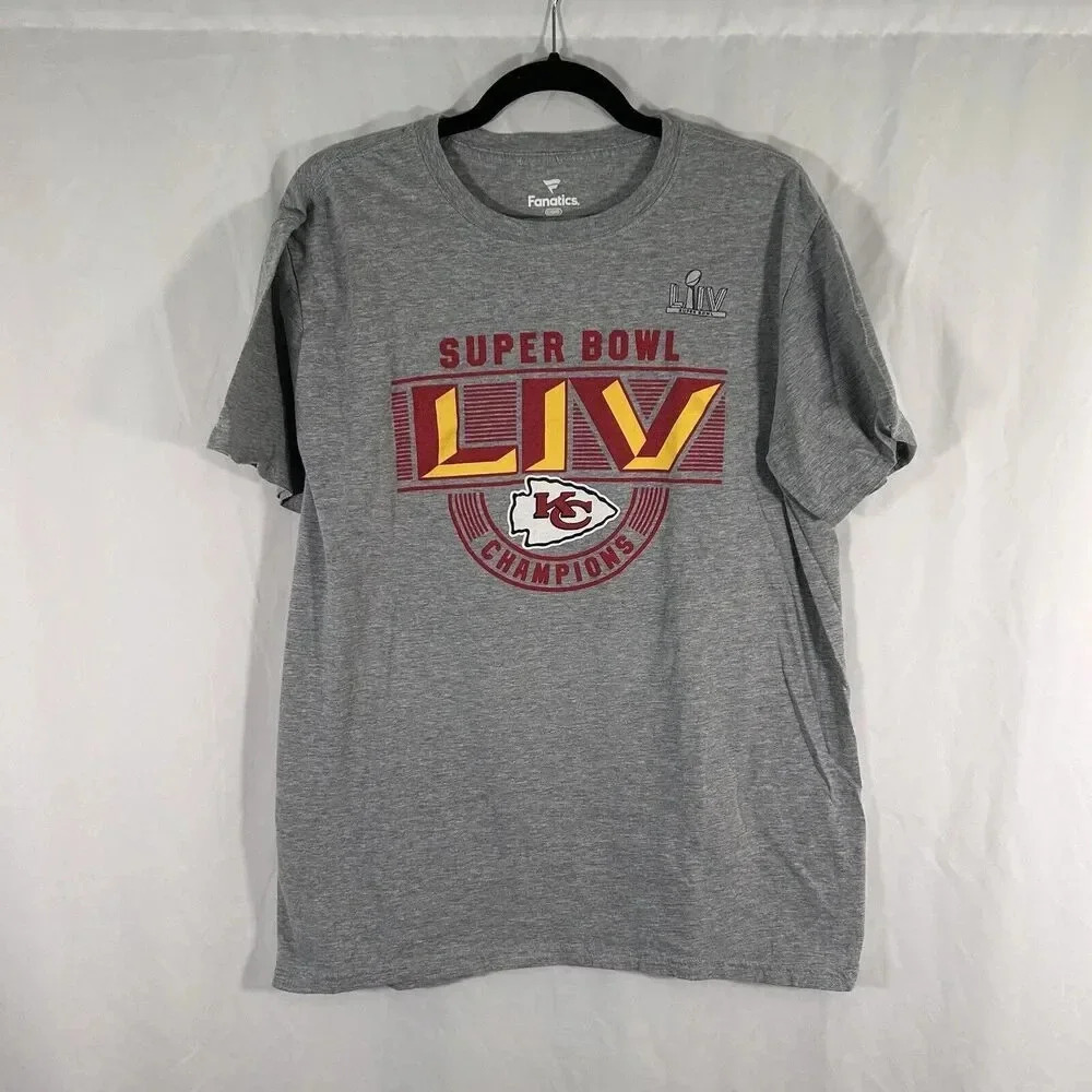 Kansas City Chiefs Super Bowl LIV Shirt Men's Large Grey Short Sleeve